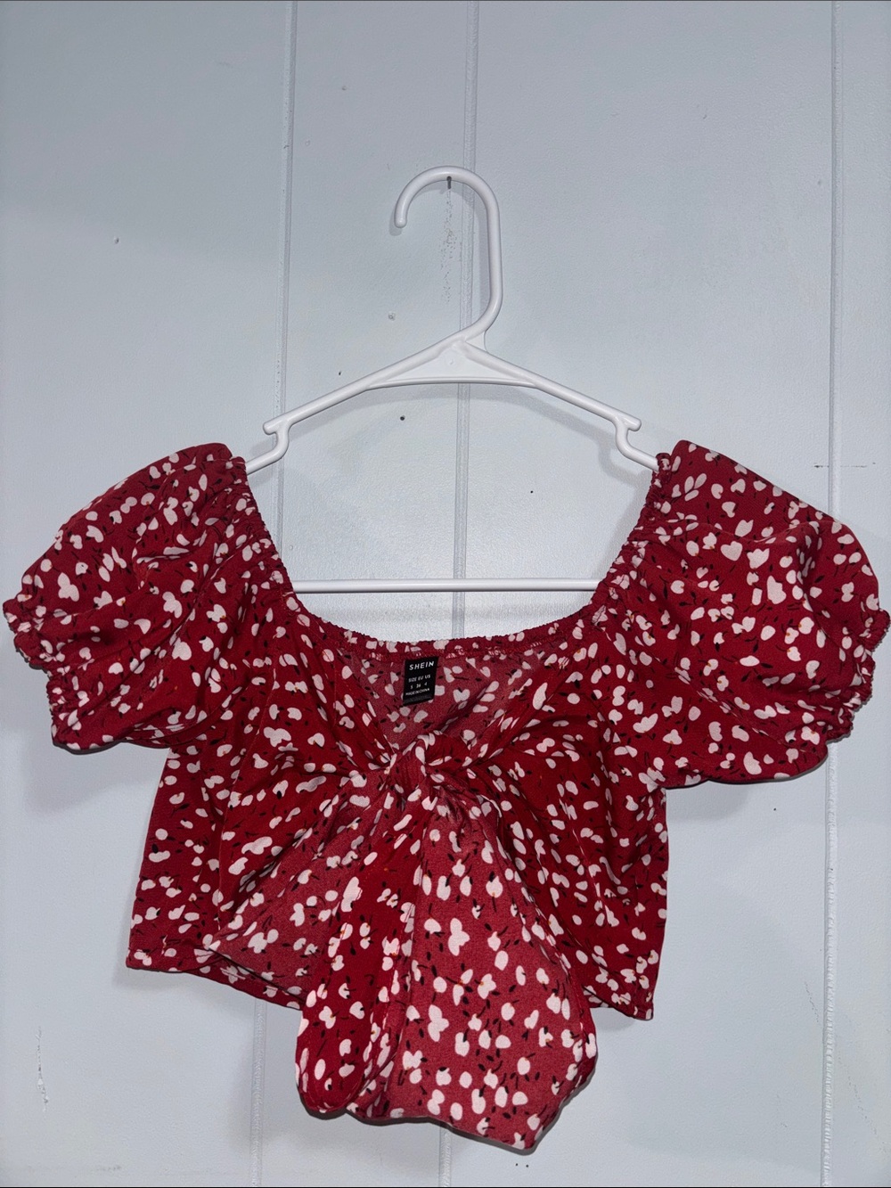 SHEIN Puff-Sleeve Tie-Front Crop Top And Skirt